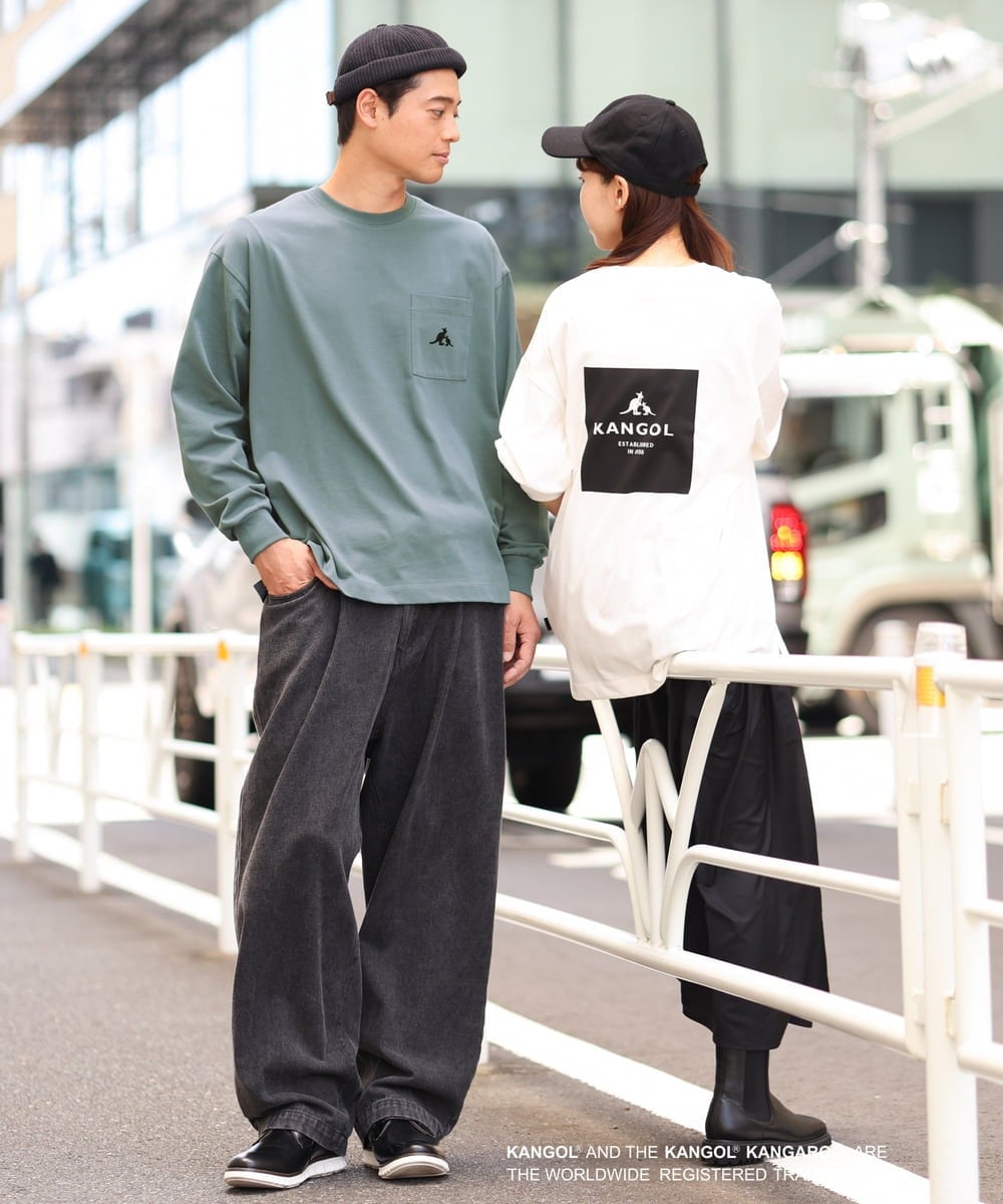 KHKJS18054 a.v.v MEN(アー・ヴェ・ヴェ) 【KANGOL】スクエアプリントワイドシルエットカットソー ホワイト