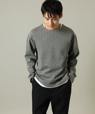 KHKJV04044 a.v.v MEN(アー・ヴェ・ヴェ) 【きれいめ秋TOPS】ヘリンボーンフェイクレイヤードセミワイドカットソー ダークグレー