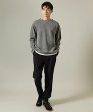 KHKJV04044 a.v.v MEN(アー・ヴェ・ヴェ) 【きれいめ秋TOPS】ヘリンボーンフェイクレイヤードセミワイドカットソー ダークグレー