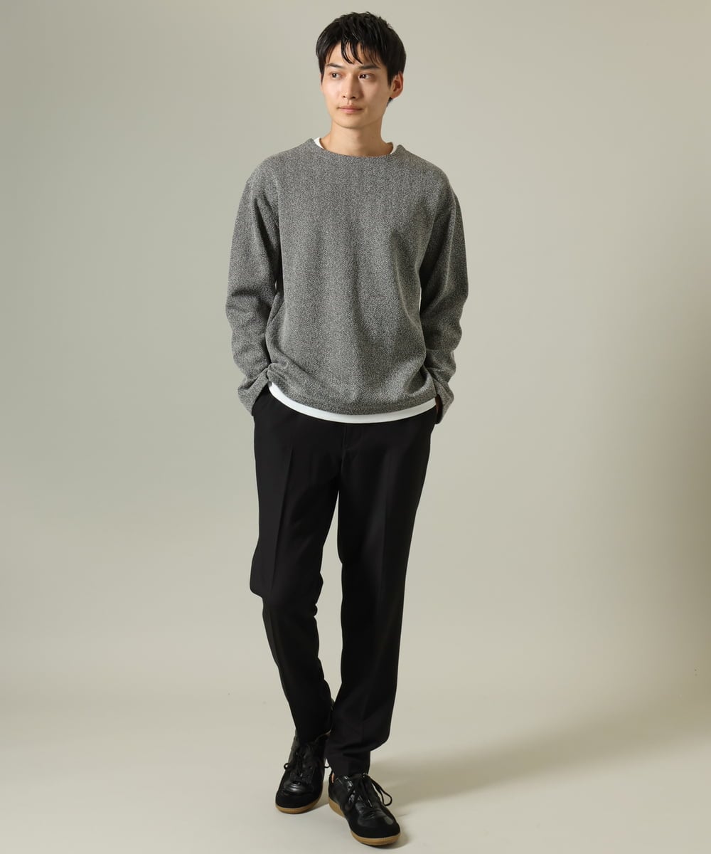 KHKJV04044 a.v.v MEN(アー・ヴェ・ヴェ) 【きれいめ秋TOPS】ヘリンボーンフェイクレイヤードセミワイドカットソー ダークグレー