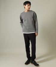 KHKJV04044 a.v.v MEN(アー・ヴェ・ヴェ) 【きれいめ秋TOPS】ヘリンボーンフェイクレイヤードセミワイドカットソー ダークグレー