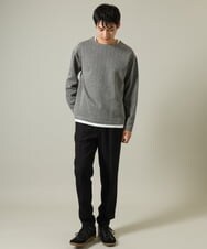KHKJV04044 a.v.v MEN(アー・ヴェ・ヴェ) 【きれいめ秋TOPS】ヘリンボーンフェイクレイヤードセミワイドカットソー ダークグレー
