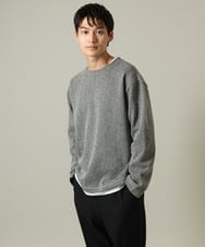 KHKJV04044 a.v.v MEN(アー・ヴェ・ヴェ) 【きれいめ秋TOPS】ヘリンボーンフェイクレイヤードセミワイドカットソー ダークグレー