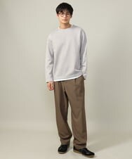 KHKJV04044 a.v.v MEN(アー・ヴェ・ヴェ) 【きれいめ秋TOPS】ヘリンボーンフェイクレイヤードセミワイドカットソー ダークグレー