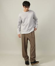 KHKJV04044 a.v.v MEN(アー・ヴェ・ヴェ) 【きれいめ秋TOPS】ヘリンボーンフェイクレイヤードセミワイドカットソー ダークグレー