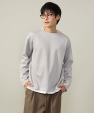 KHKJV04044 a.v.v MEN(アー・ヴェ・ヴェ) 【きれいめ秋TOPS】ヘリンボーンフェイクレイヤードセミワイドカットソー ダークグレー