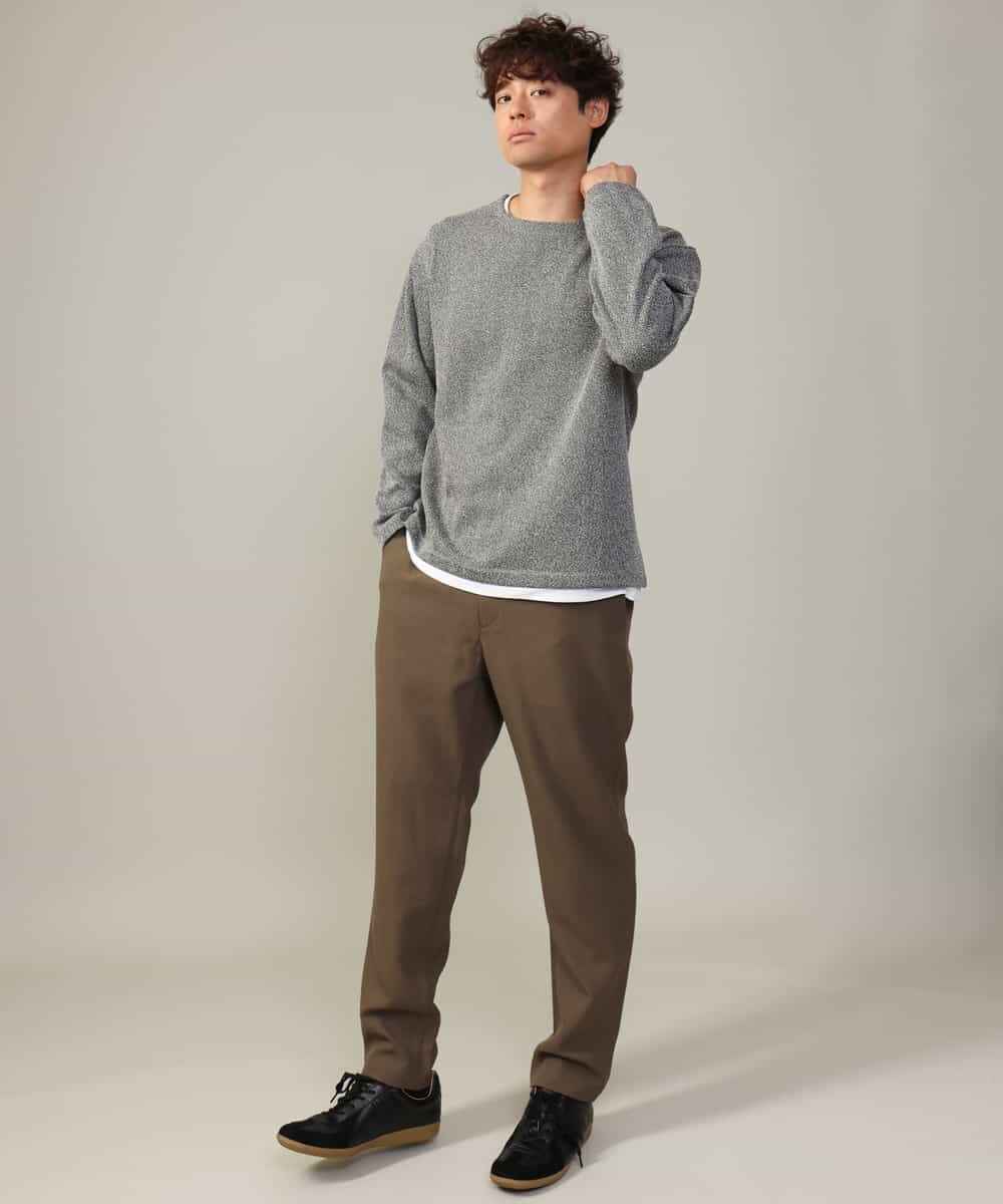 KHKJV04044 a.v.v MEN(アー・ヴェ・ヴェ) 【きれいめ秋TOPS】ヘリンボーンフェイクレイヤードセミワイドカットソー ダークグレー
