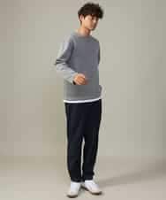 KHKJV04044 a.v.v MEN(アー・ヴェ・ヴェ) 【きれいめ秋TOPS】ヘリンボーンフェイクレイヤードセミワイドカットソー ダークグレー