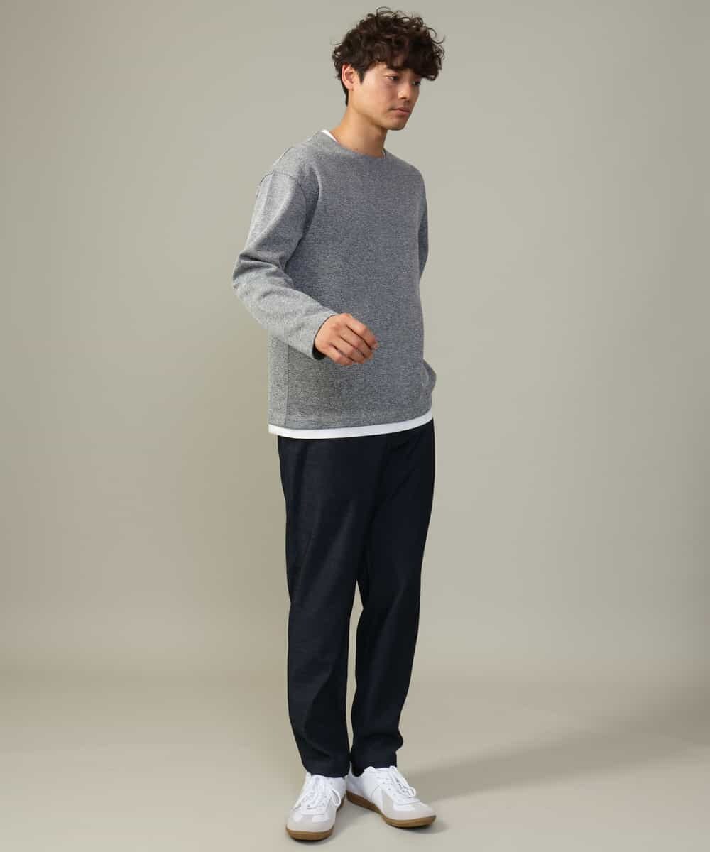 KHKJV04044 a.v.v MEN(アー・ヴェ・ヴェ) 【きれいめ秋TOPS】ヘリンボーンフェイクレイヤードセミワイドカットソー ダークグレー