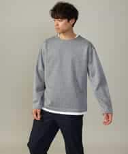 KHKJV04044 a.v.v MEN(アー・ヴェ・ヴェ) 【きれいめ秋TOPS】ヘリンボーンフェイクレイヤードセミワイドカットソー ダークグレー