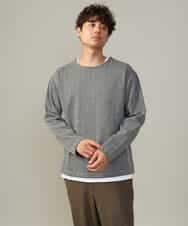KHKJV04044 a.v.v MEN(アー・ヴェ・ヴェ) 【きれいめ秋TOPS】ヘリンボーンフェイクレイヤードセミワイドカットソー ダークグレー