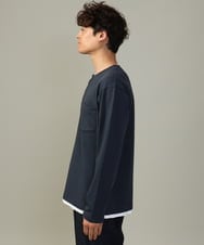 KHKJV05044 a.v.v MEN(アー・ヴェ・ヴェ) 【きれいめで楽チン】キーネックフェイクレイヤードセミワイドカットソー ネイビー