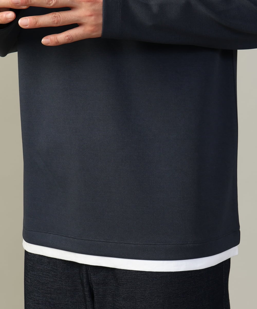KHKJV05044 a.v.v MEN(アー・ヴェ・ヴェ) 【きれいめで楽チン】キーネックフェイクレイヤードセミワイドカットソー ネイビー