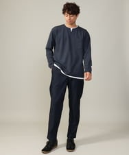 KHKJV05044 a.v.v MEN(アー・ヴェ・ヴェ) 【きれいめで楽チン】キーネックフェイクレイヤードセミワイドカットソー ネイビー