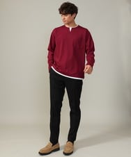 KHKJV05044 a.v.v MEN(アー・ヴェ・ヴェ) 【きれいめで楽チン】キーネックフェイクレイヤードセミワイドカットソー ネイビー