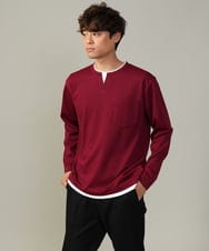KHKJV05044 a.v.v MEN(アー・ヴェ・ヴェ) 【きれいめで楽チン】キーネックフェイクレイヤードセミワイドカットソー ネイビー