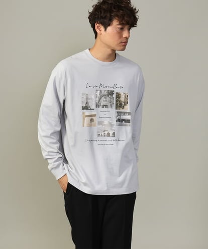 KHKJV11044 a.v.v MEN 【大人気PARISモチーフ】フォトプリントワイドシルエットロングTシャツ