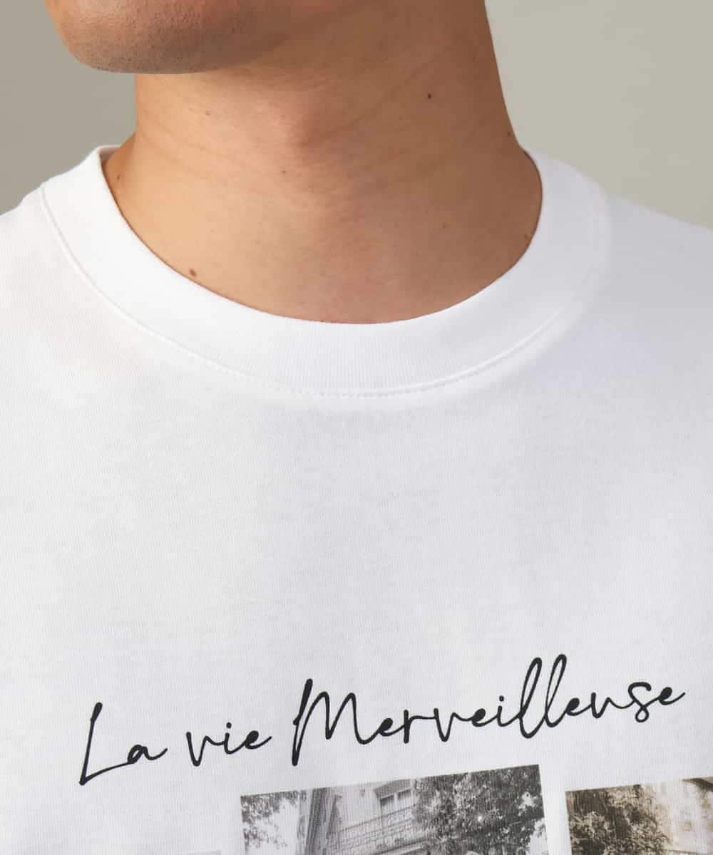 KHKJV11044 a.v.v MEN(アー・ヴェ・ヴェ) 【大人気PARISモチーフ】フォトプリントワイドシルエットロングTシャツ ホワイト