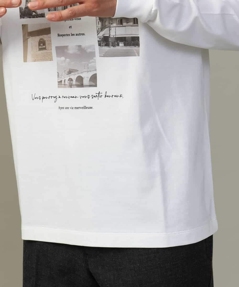 KHKJV11044 a.v.v MEN(アー・ヴェ・ヴェ) 【大人気PARISモチーフ】フォトプリントワイドシルエットロングTシャツ ホワイト