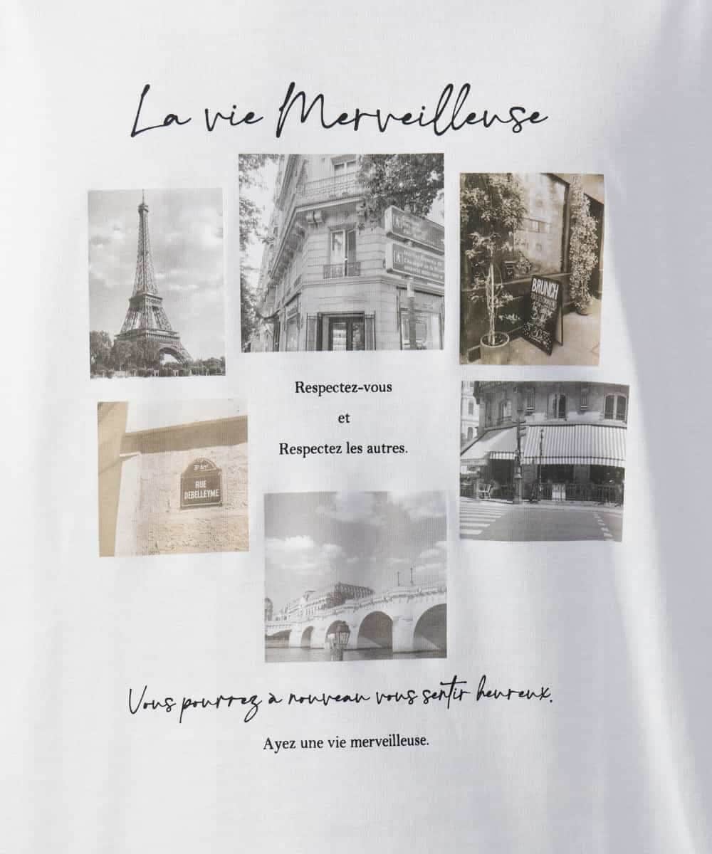 KHKJV11044 a.v.v MEN(アー・ヴェ・ヴェ) 【大人気PARISモチーフ】フォトプリントワイドシルエットロングTシャツ ホワイト