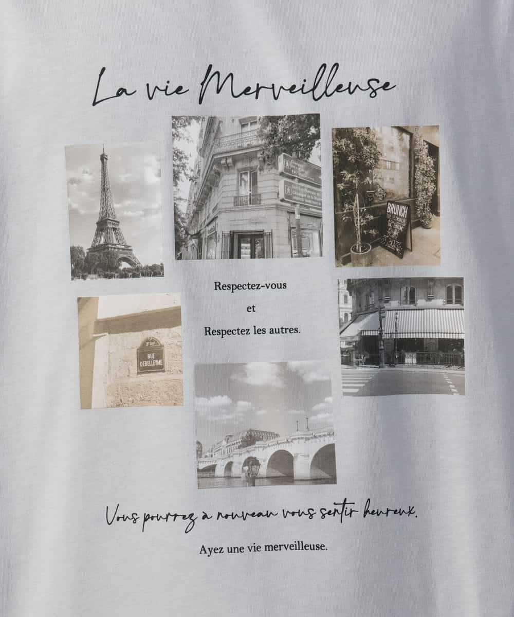 KHKJV11044 a.v.v MEN(アー・ヴェ・ヴェ) 【大人気PARISモチーフ】フォトプリントワイドシルエットロングTシャツ ホワイト