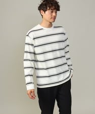KHKJV13054 a.v.v MEN(アー・ヴェ・ヴェ) 【着映えロンT】ランダムボーダーセミワイドシルエットロングTシャツ ホワイト
