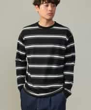 KHKJV13054 a.v.v MEN(アー・ヴェ・ヴェ) 【着映えロンT】ランダムボーダーセミワイドシルエットロングTシャツ ブラック