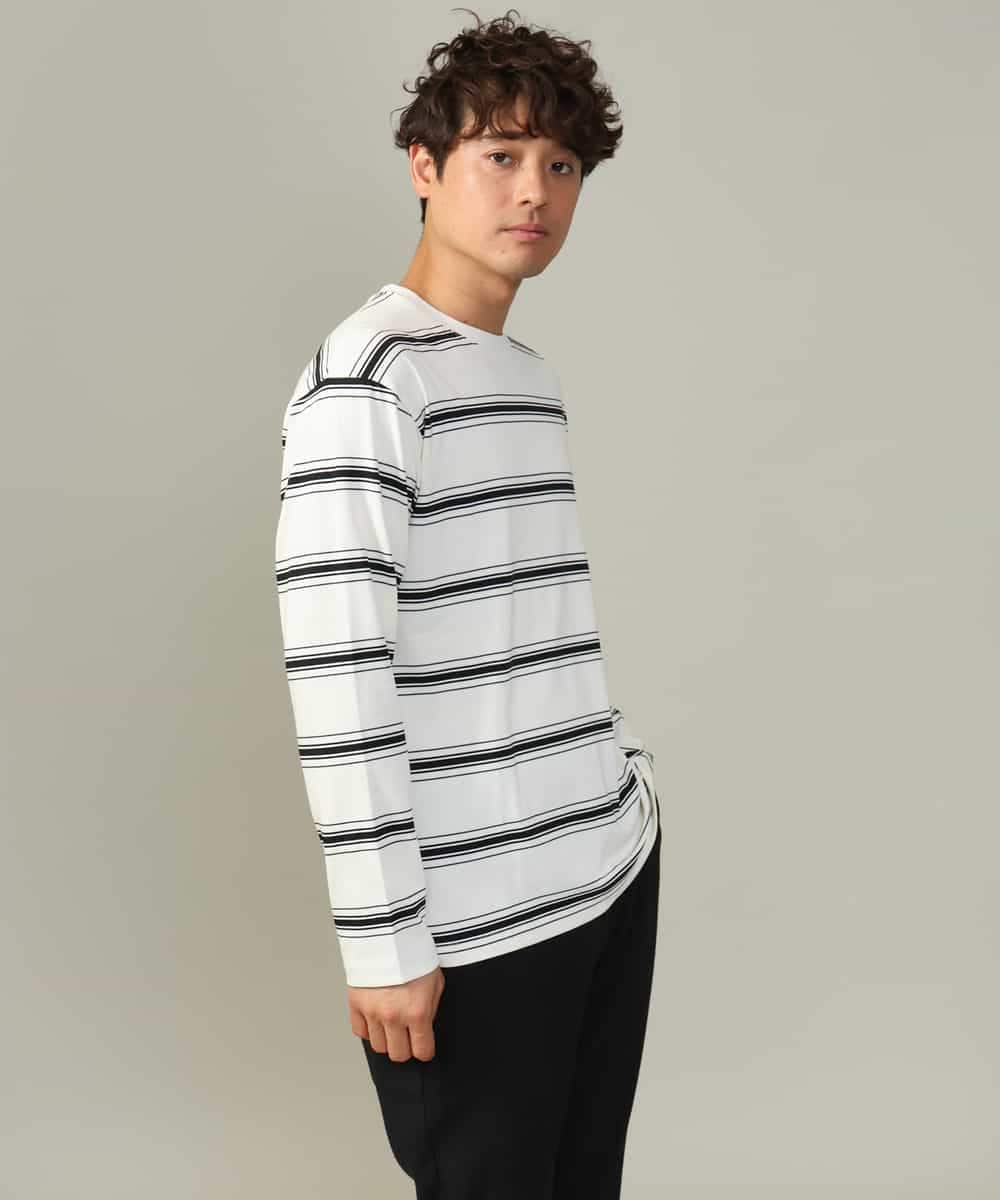 KHKJV13054 a.v.v MEN(アー・ヴェ・ヴェ) 【着映えロンT】ランダムボーダーセミワイドシルエットロングTシャツ ブラック