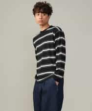 KHKJV13054 a.v.v MEN(アー・ヴェ・ヴェ) 【着映えロンT】ランダムボーダーセミワイドシルエットロングTシャツ ブラック