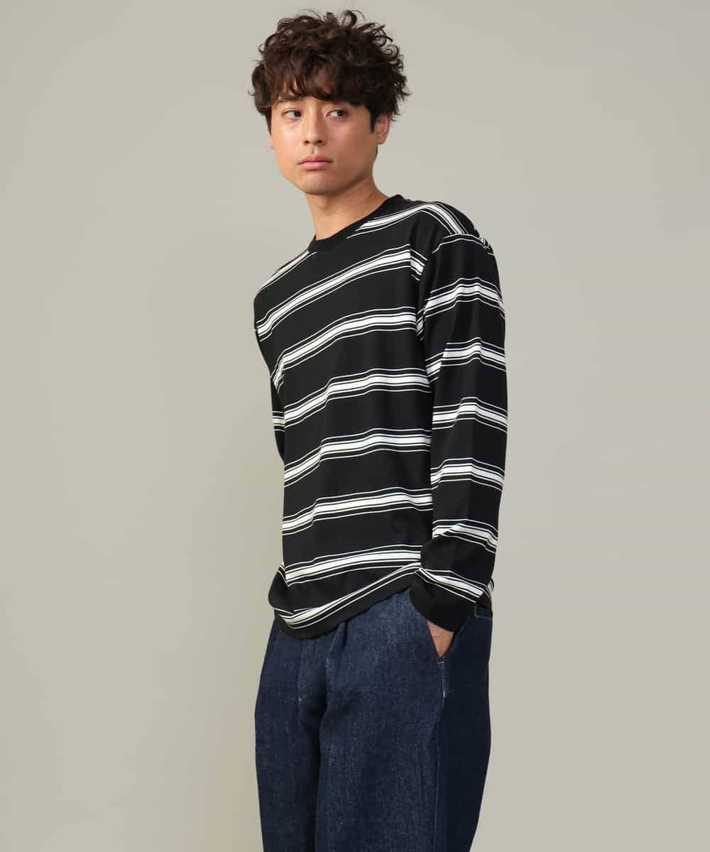 KHKJV13054 a.v.v MEN(アー・ヴェ・ヴェ) 【着映えロンT】ランダムボーダーセミワイドシルエットロングTシャツ ブラック
