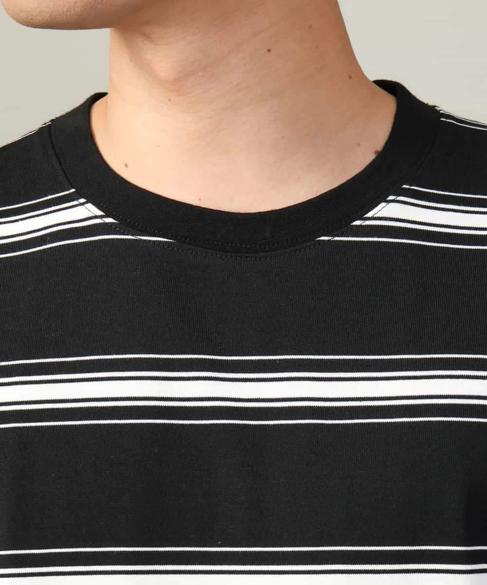 KHKJV13054 a.v.v MEN(アー・ヴェ・ヴェ) 【着映えロンT】ランダムボーダーセミワイドシルエットロングTシャツ ブラック
