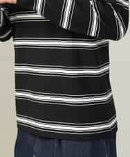 KHKJV13054 a.v.v MEN(アー・ヴェ・ヴェ) 【着映えロンT】ランダムボーダーセミワイドシルエットロングTシャツ ブラック