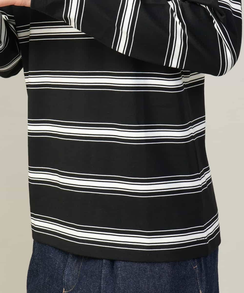 KHKJV13054 a.v.v MEN(アー・ヴェ・ヴェ) 【着映えロンT】ランダムボーダーセミワイドシルエットロングTシャツ ブラック