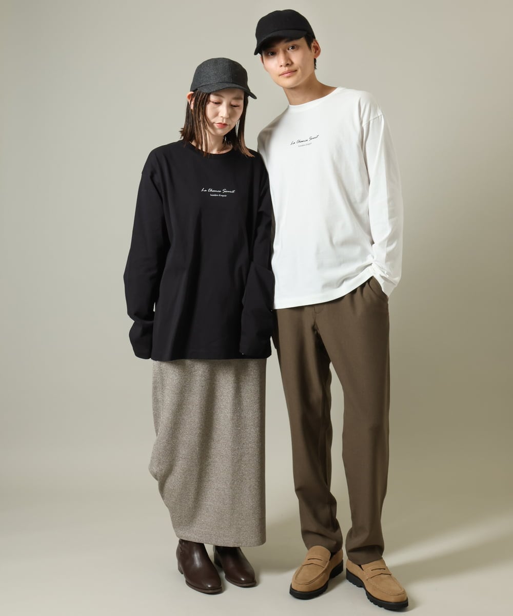 KHKJV29029 a.v.v MEN(アー・ヴェ・ヴェ) 【ユニセックス】ミニロゴセミワイドシルエットロングTシャツ ホワイト