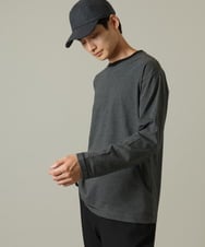 KHKJV38034 a.v.v MEN(アー・ヴェ・ヴェ) 【万能インナー】細ボーダーセミワイドシルエットロングTシャツ ダークグレー
