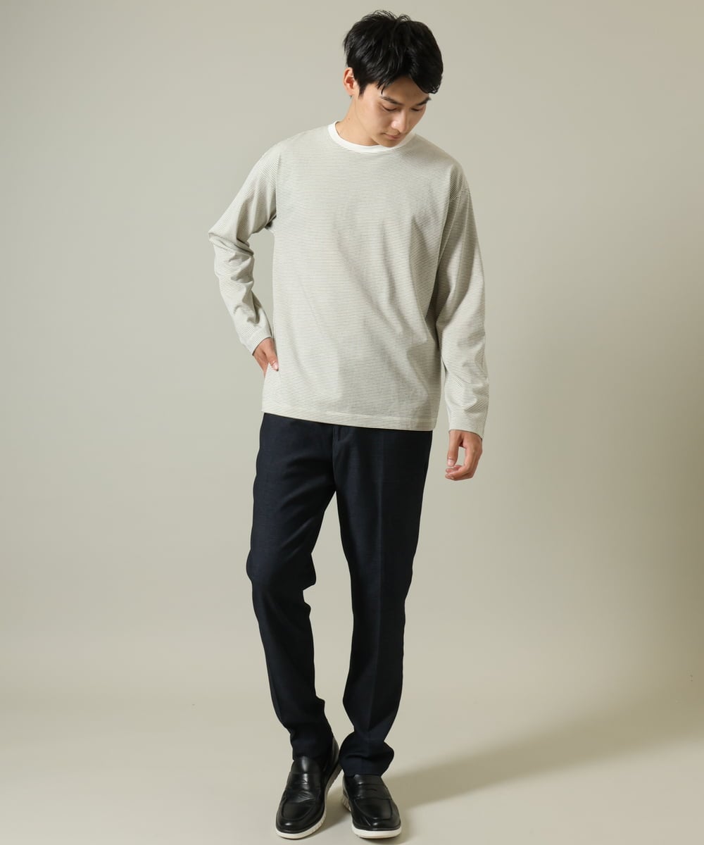 KHKJV38034 a.v.v MEN(アー・ヴェ・ヴェ) 【万能インナー】細ボーダーセミワイドシルエットロングTシャツ ダークグレー