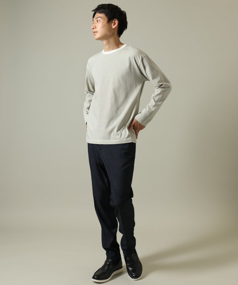 KHKJV38034 a.v.v MEN(アー・ヴェ・ヴェ) 【万能インナー】細ボーダーセミワイドシルエットロングTシャツ ダークグレー