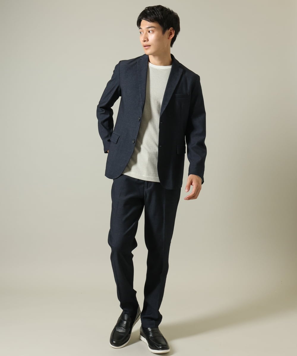 KHKJV38034 a.v.v MEN(アー・ヴェ・ヴェ) 【万能インナー】細ボーダーセミワイドシルエットロングTシャツ ダークグレー