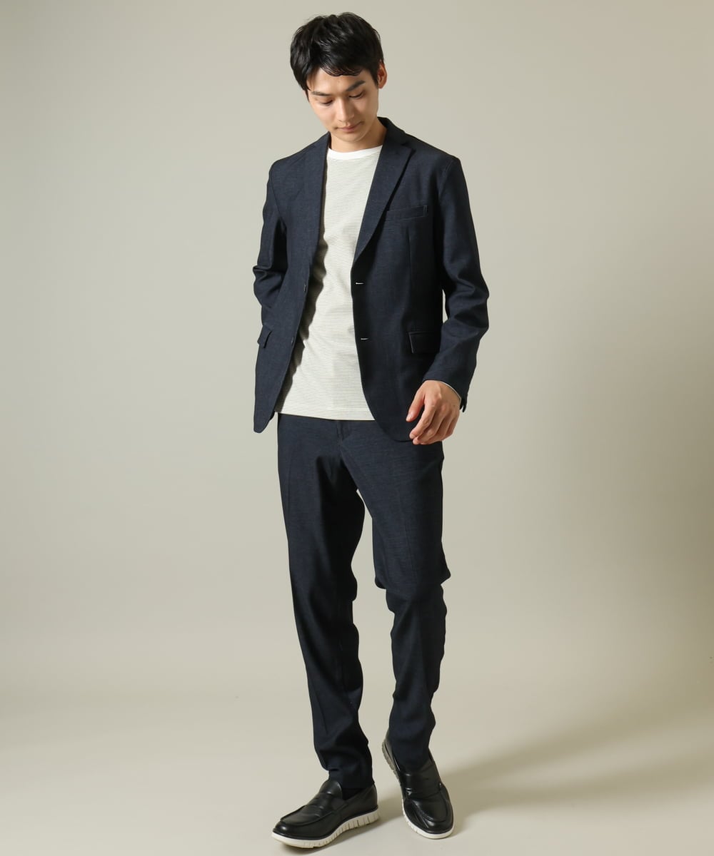KHKJV38034 a.v.v MEN(アー・ヴェ・ヴェ) 【万能インナー】細ボーダーセミワイドシルエットロングTシャツ ダークグレー