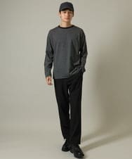 KHKJV38034 a.v.v MEN(アー・ヴェ・ヴェ) 【万能インナー】細ボーダーセミワイドシルエットロングTシャツ ダークグレー