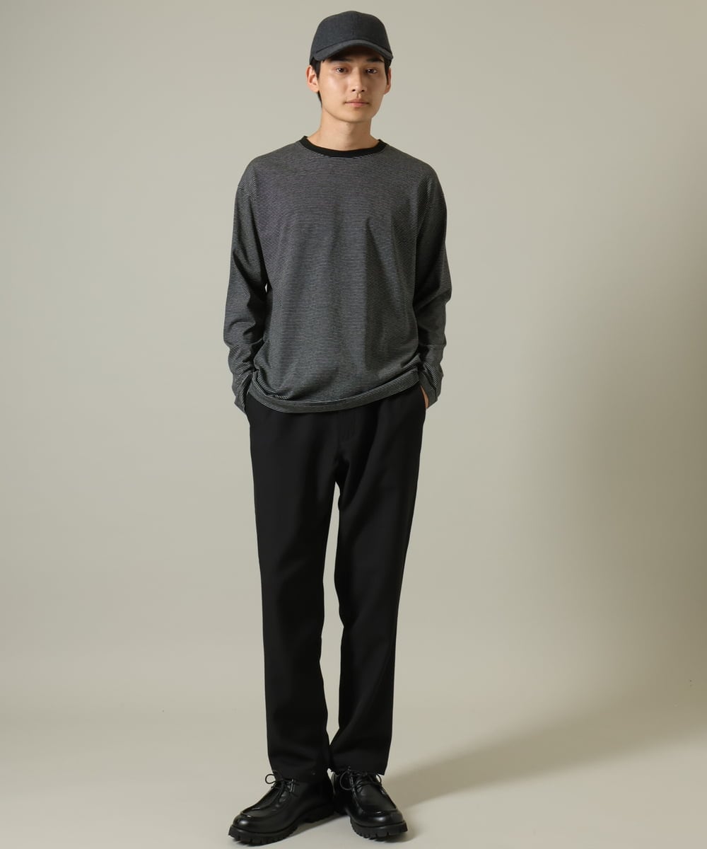 KHKJV38034 a.v.v MEN(アー・ヴェ・ヴェ) 【万能インナー】細ボーダーセミワイドシルエットロングTシャツ ダークグレー