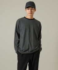 KHKJV38034 a.v.v MEN(アー・ヴェ・ヴェ) 【万能インナー】細ボーダーセミワイドシルエットロングTシャツ ダークグレー