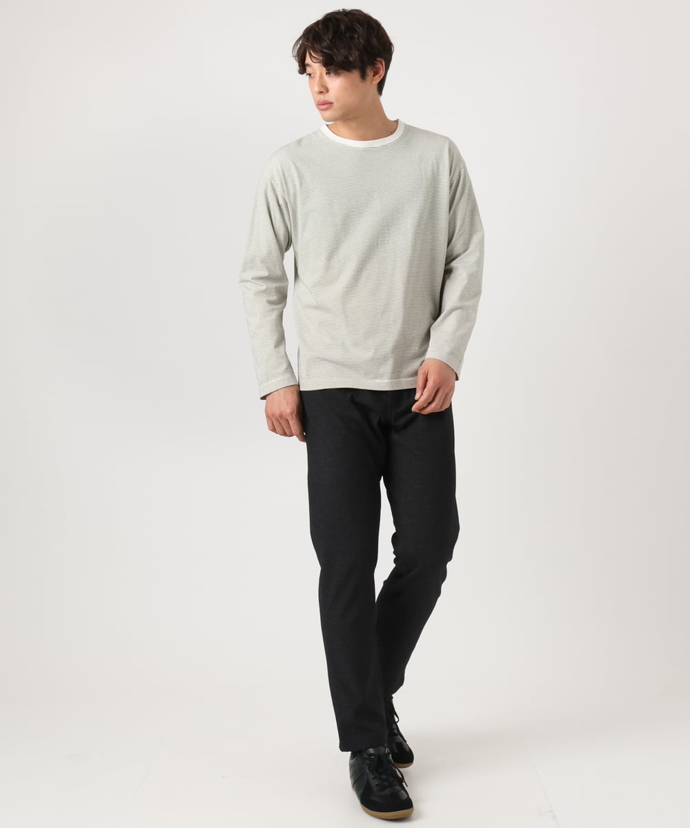 KHKJV38034 a.v.v MEN(アー・ヴェ・ヴェ) 【万能インナー】細ボーダーセミワイドシルエットロングTシャツ ダークグレー