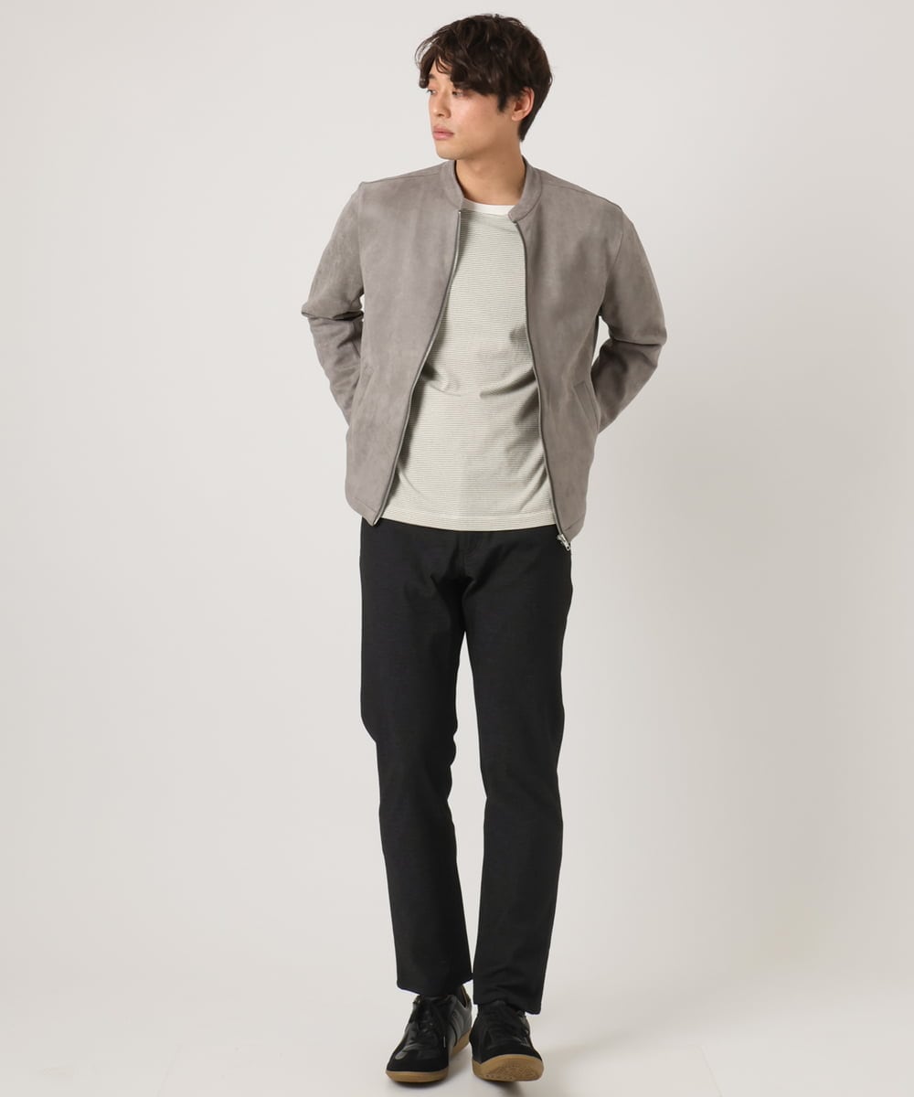 KHKJV38034 a.v.v MEN(アー・ヴェ・ヴェ) 【万能インナー】細ボーダーセミワイドシルエットロングTシャツ ダークグレー