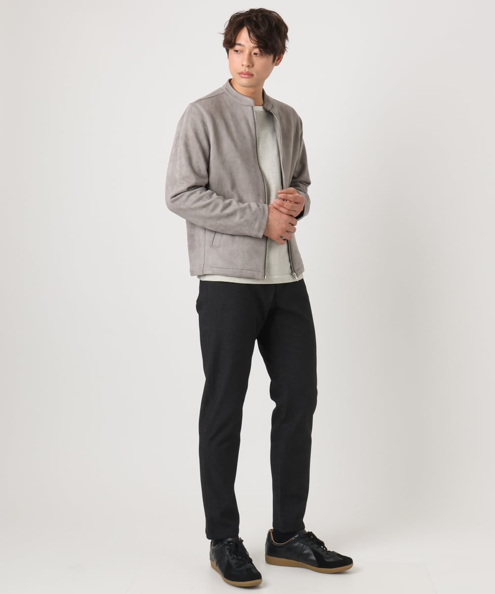 KHKJV38034 a.v.v MEN(アー・ヴェ・ヴェ) 【万能インナー】細ボーダーセミワイドシルエットロングTシャツ ダークグレー