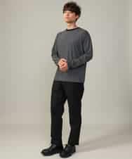 KHKJV38034 a.v.v MEN(アー・ヴェ・ヴェ) 【万能インナー】細ボーダーセミワイドシルエットロングTシャツ ダークグレー