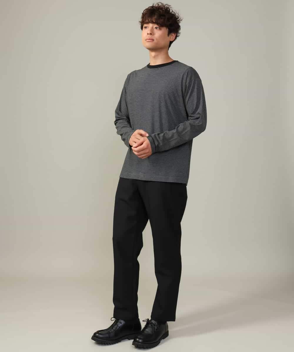 KHKJV38034 a.v.v MEN(アー・ヴェ・ヴェ) 【万能インナー】細ボーダーセミワイドシルエットロングTシャツ ダークグレー