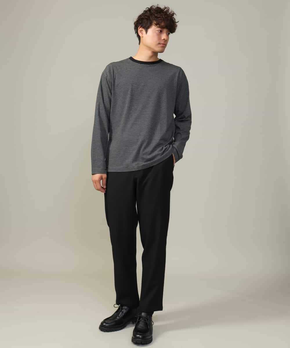 KHKJV38034 a.v.v MEN(アー・ヴェ・ヴェ) 【万能インナー】細ボーダーセミワイドシルエットロングTシャツ ダークグレー