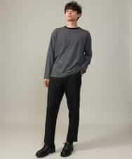 KHKJV38034 a.v.v MEN(アー・ヴェ・ヴェ) 【万能インナー】細ボーダーセミワイドシルエットロングTシャツ ダークグレー