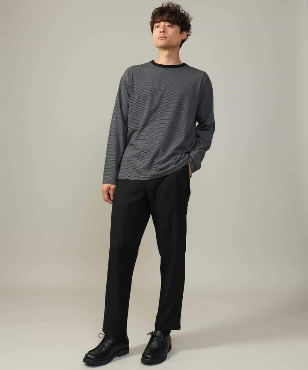 KHKJV38034 a.v.v MEN(アー・ヴェ・ヴェ) 【万能インナー】細ボーダーセミワイドシルエットロングTシャツ ダークグレー